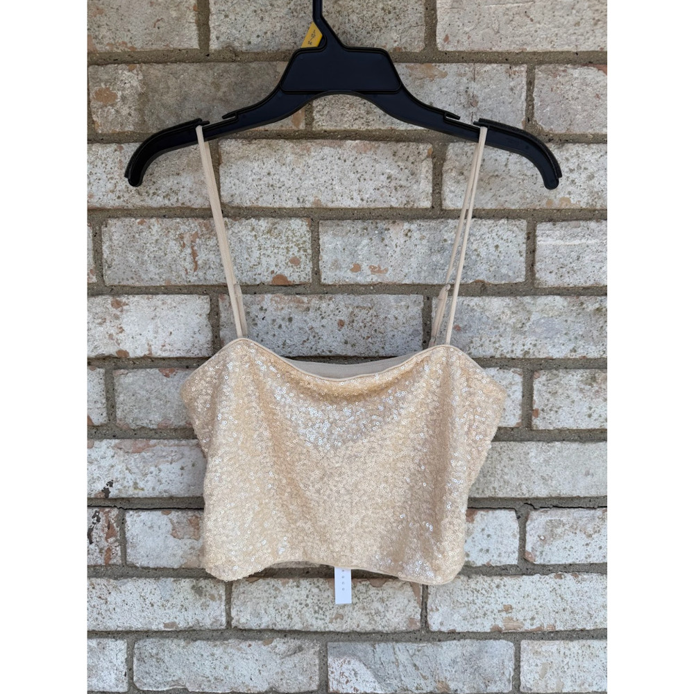 Susana Monaco Women’s Belgian Cream Sequin Spaghetti Strap Crop Top XL NWT